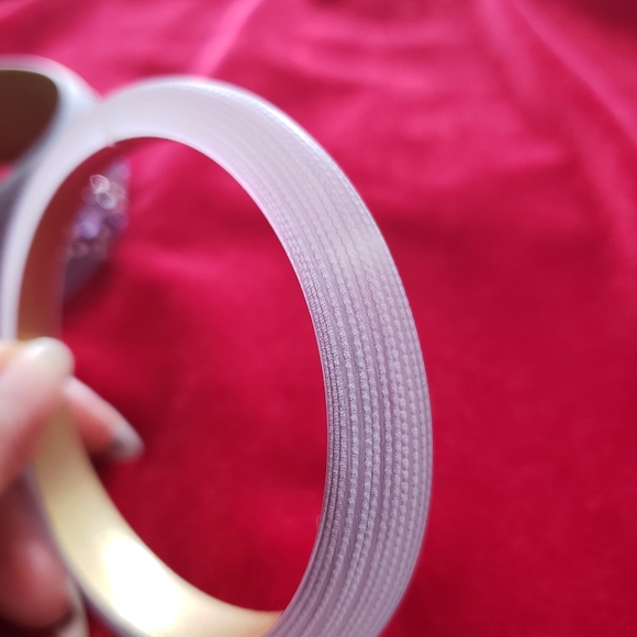 Vintage Purple Plum Carved LUCITE with Rhinestones WIDE Tapered Bangle Bracelet - Picture 8 of 16